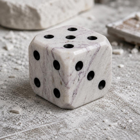 Anatolian Violet Marble Decorative Dice | Large Hand-Carved Stone Sculpture (15cm)