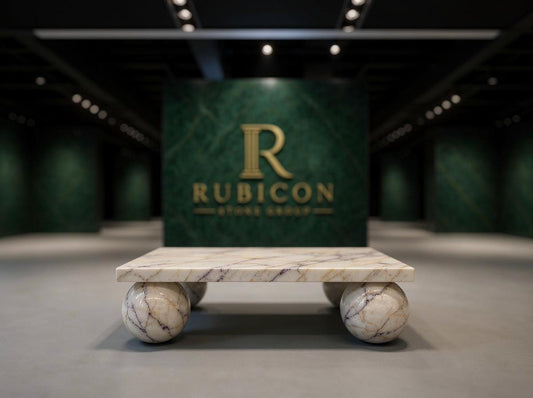 Anatolian Violet Marble Coffee Table | Hand-Carved Sphere Legs, Purple Vein Statement Furniture