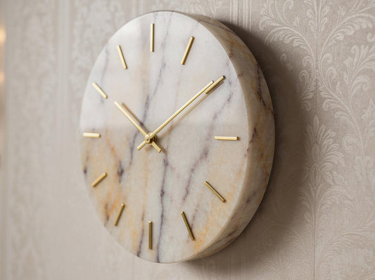 Anatolian Marble Wall Clock | 30cm Afyon Violet Stone, Brass Markers, Quiet Luxury Home Decor