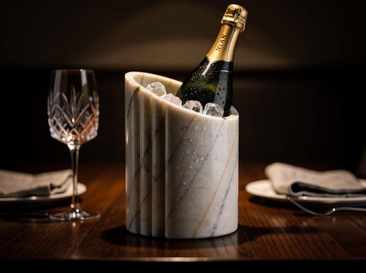 Fluted Violet Marble Wine Chiller | Hand-Carved Natural Stone Cooler