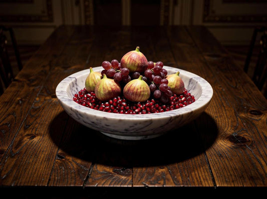 Anatolian Violet Marble Fruit Bowl | Handcrafted Purple Vein Centerpiece Sculpture