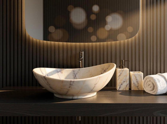 Anatolian Violet Marble Vessel Sink | Hand-Carved Organic Stone Washbasin, Purple Vein Basin