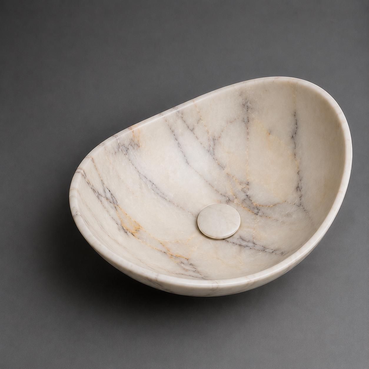 Anatolian Violet Marble Vessel Sink | Hand-Carved Organic Stone Washbasin, Purple Vein Basin - image 6