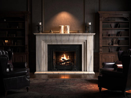 Marble Fireplace Mantel | Luxury Anatolian Violet Stone Mantelpiece | Stepped Geometric Profile | Architectural Stone Decor