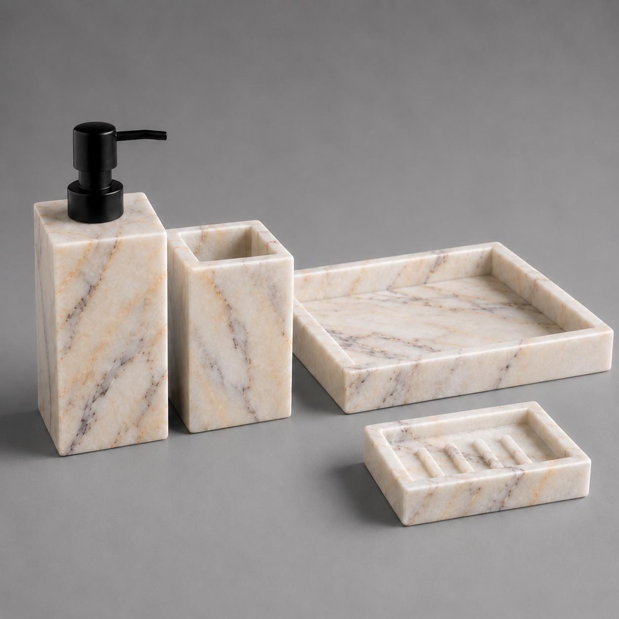 Hand-Carved Violet Marble Bathroom Set | 4-Piece Luxury Vanity Accessories - image 4