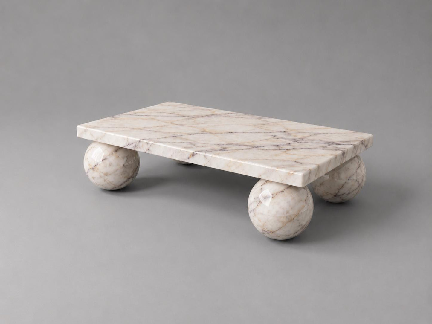 Anatolian Violet Marble Coffee Table | Hand-Carved Sphere Legs, Purple Vein Statement Furniture - image 5