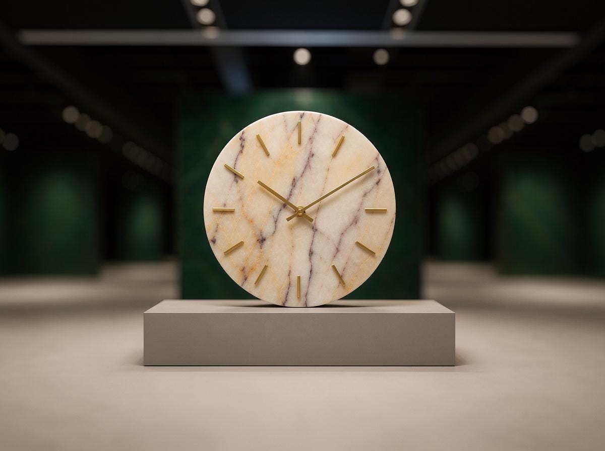Anatolian Marble Wall Clock | 30cm Afyon Violet Stone, Brass Markers, Quiet Luxury Home Decor - image 2