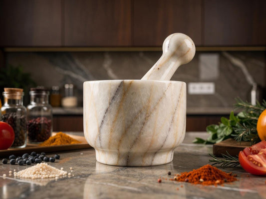 Anatolian Violet Marble Mortar Pestle | Hand-Polished Spice Grinder, Kitchen Decor