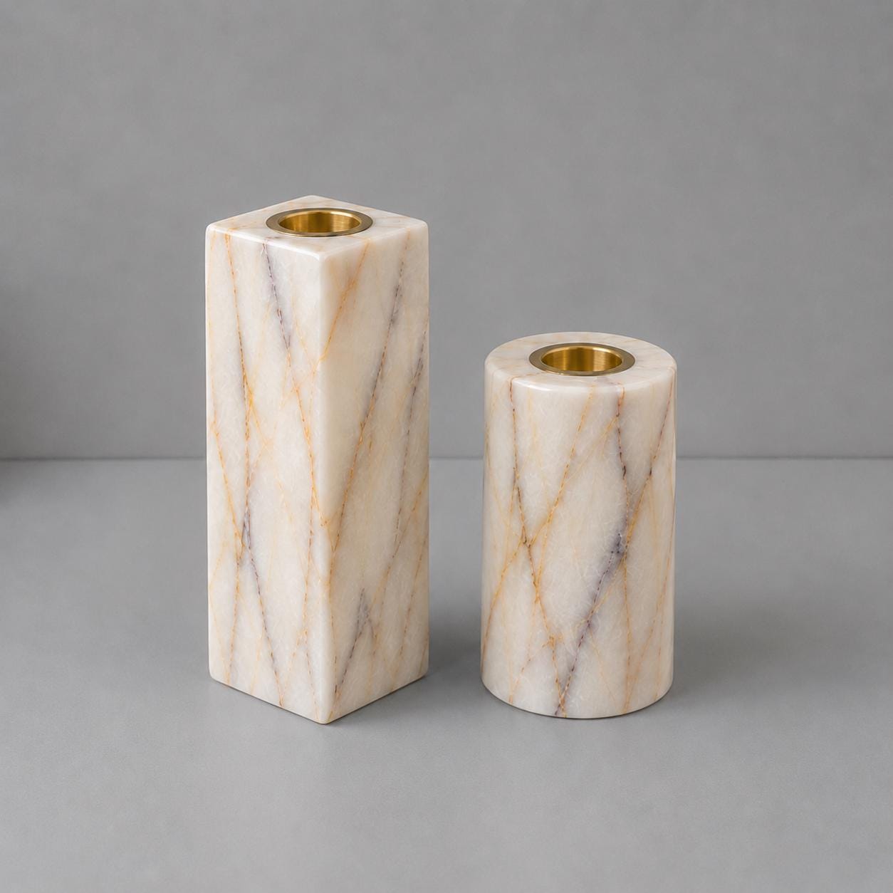 Anatolian Violet Marble Candle Holders | Handcrafted 2-Piece Set, Luxury Home Decor - image 3