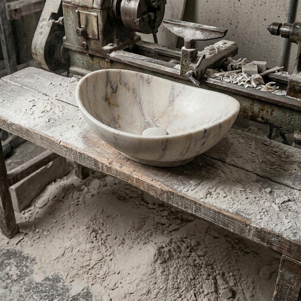 Anatolian Violet Marble Vessel Sink | Hand-Carved Organic Stone Washbasin, Purple Vein Basin - image 3