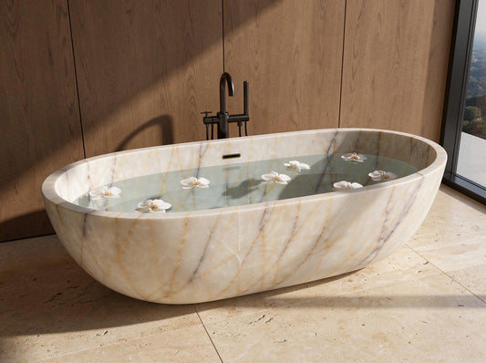 Anatolian Violet Marble Freestanding Bathtub | Hand-Carved Natural Stone Soaking Tub
