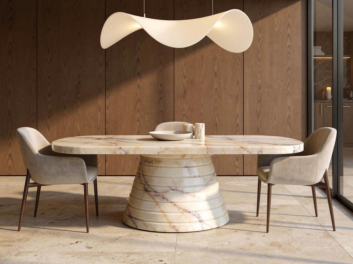Anatolian Violet Marble Oval Dining Table | 240cm Pedestal Base Conference Furniture